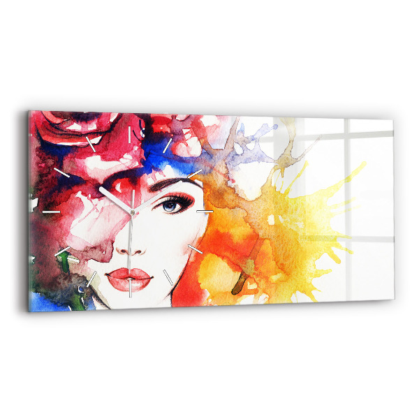 Horizontal wall clock colorful portrait of a woman