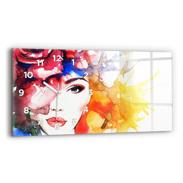 Horizontal wall clock colorful portrait of a woman