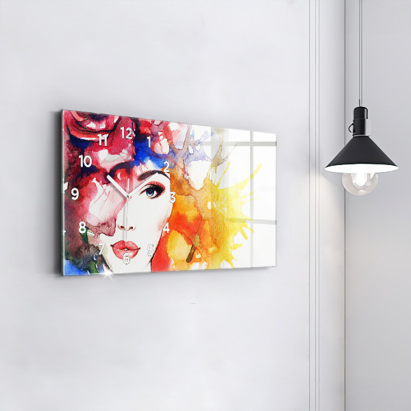 Horizontal wall clock colorful portrait of a woman