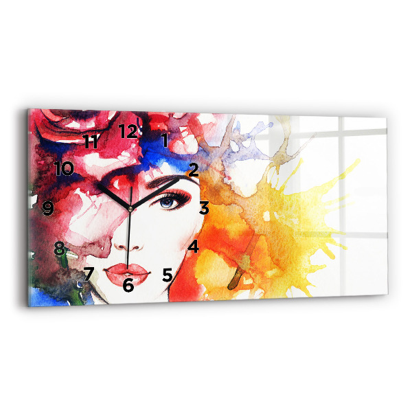 Horizontal wall clock colorful portrait of a woman