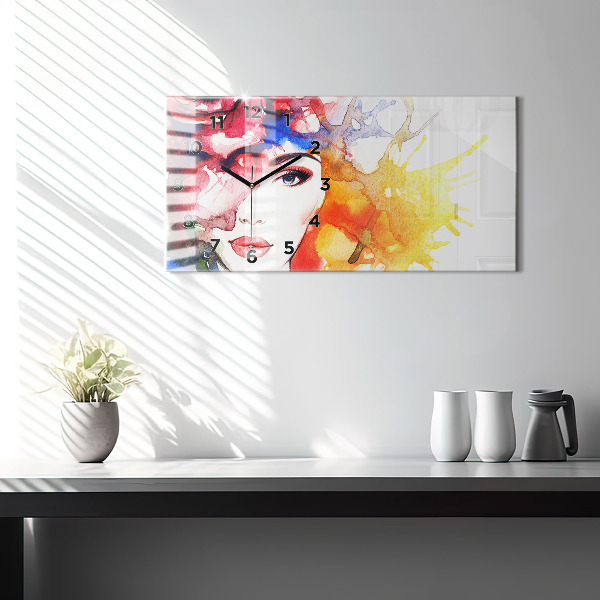 Horizontal wall clock colorful portrait of a woman