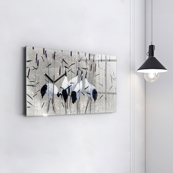 Horizontal wall clock Cranes in the reeds