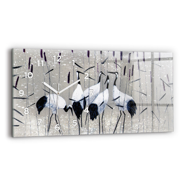 Horizontal wall clock Cranes in the reeds