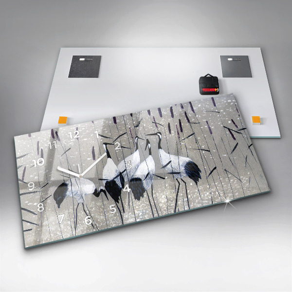 Horizontal wall clock Cranes in the reeds