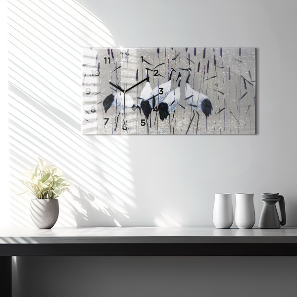 Horizontal wall clock Cranes in the reeds