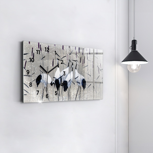 Horizontal wall clock Cranes in the reeds