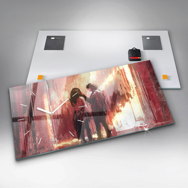 Horizontal wall clock Young couple in love