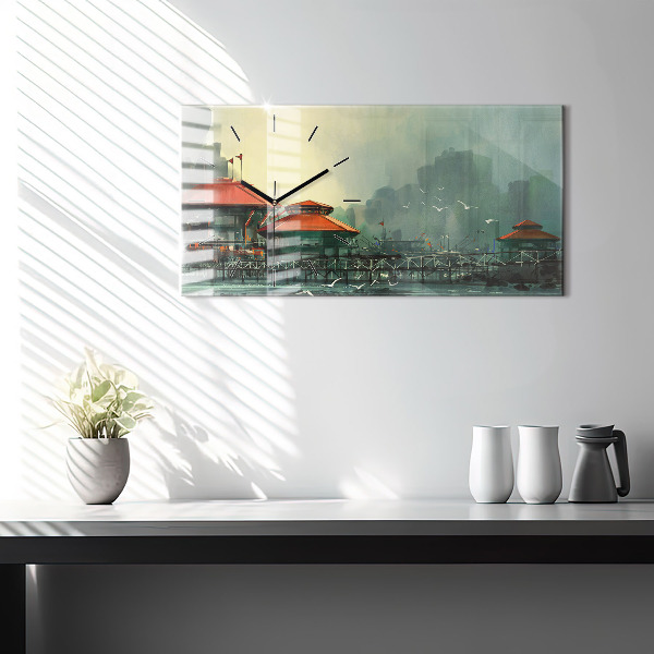 Horizontal wall clock Fishing village