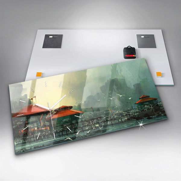 Horizontal wall clock Fishing village