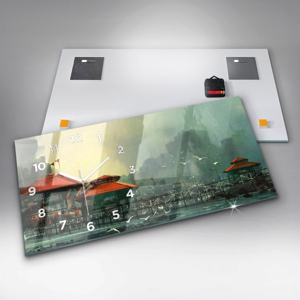 Horizontal wall clock Fishing village