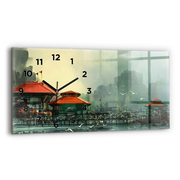 Horizontal wall clock Fishing village