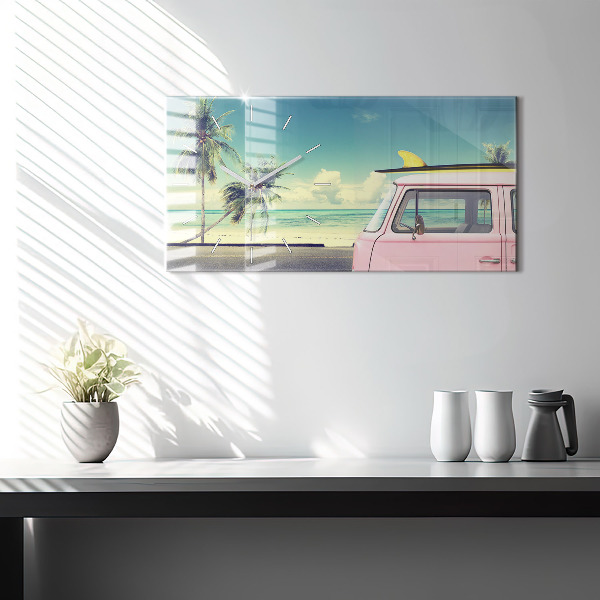 Horizontal wall clock Car with surfboard