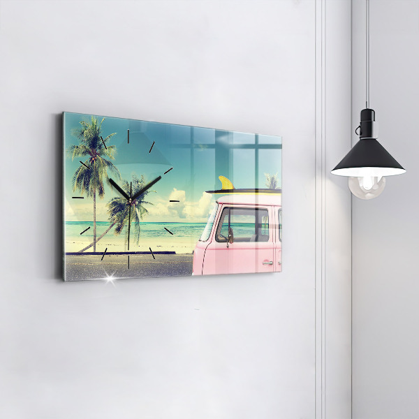 Horizontal wall clock Car with surfboard