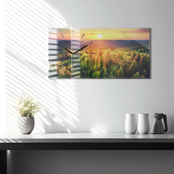 Horizontal wall clock Sunset over the hills