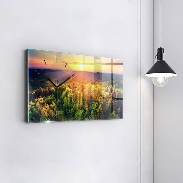 Horizontal wall clock Sunset over the hills