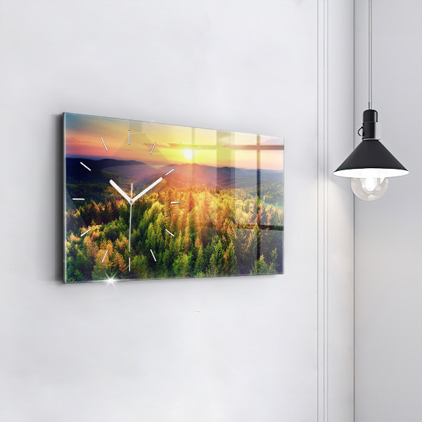 Horizontal wall clock Sunset over the hills