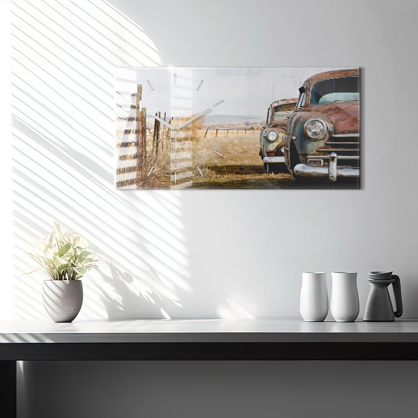 Horizontal wall clock Old cars