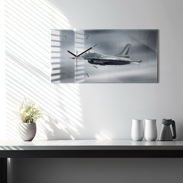 Horizontal wall clock Military aircraft in flight