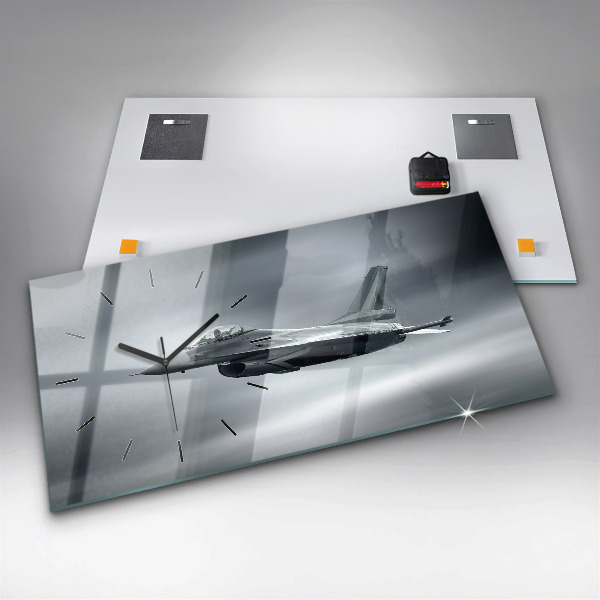 Horizontal wall clock Military aircraft in flight