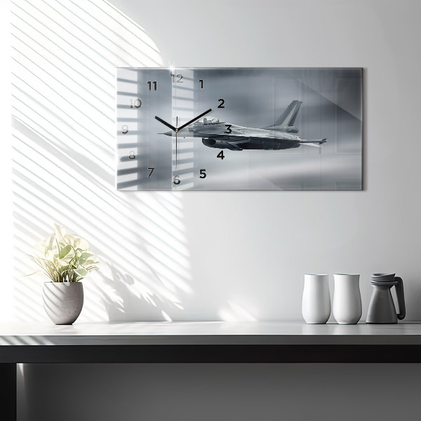 Horizontal wall clock Military aircraft in flight