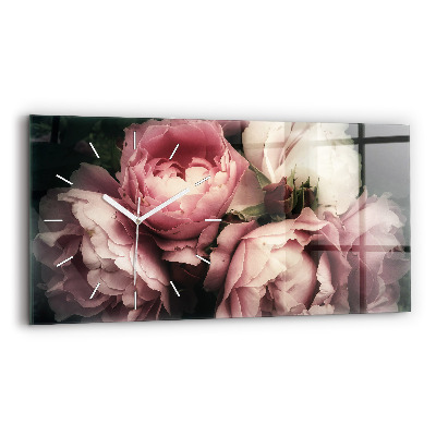 Horizontal wall clock Bouquet of pink roses