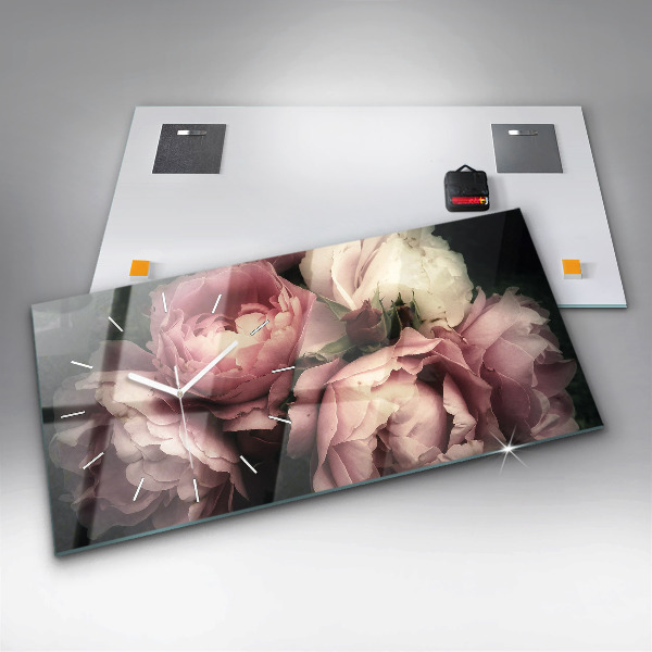 Horizontal wall clock Bouquet of pink roses