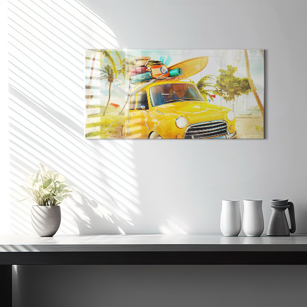 Horizontal wall clock Car with surfboard