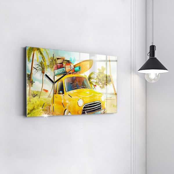Horizontal wall clock Car with surfboard