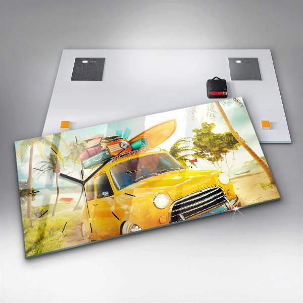 Horizontal wall clock Car with surfboard
