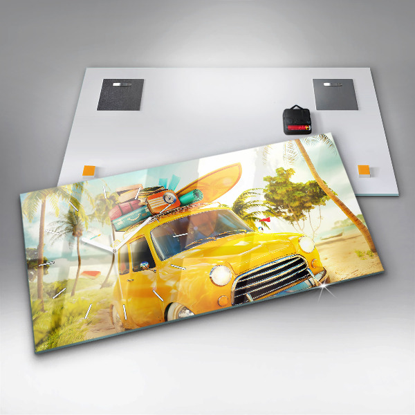 Horizontal wall clock Car with surfboard