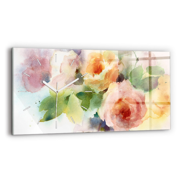 Horizontal wall clock Roses In A Vase Watercolor