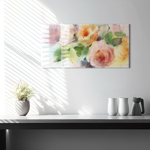 Horizontal wall clock Roses In A Vase Watercolor