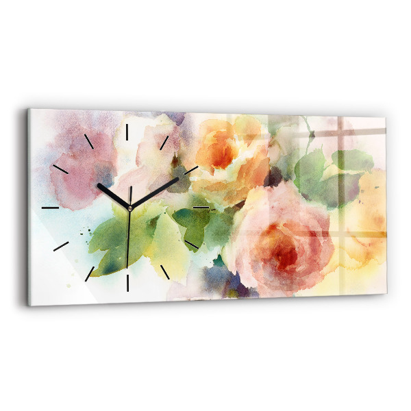 Horizontal wall clock Roses In A Vase Watercolor