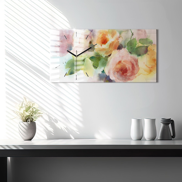Horizontal wall clock Roses In A Vase Watercolor
