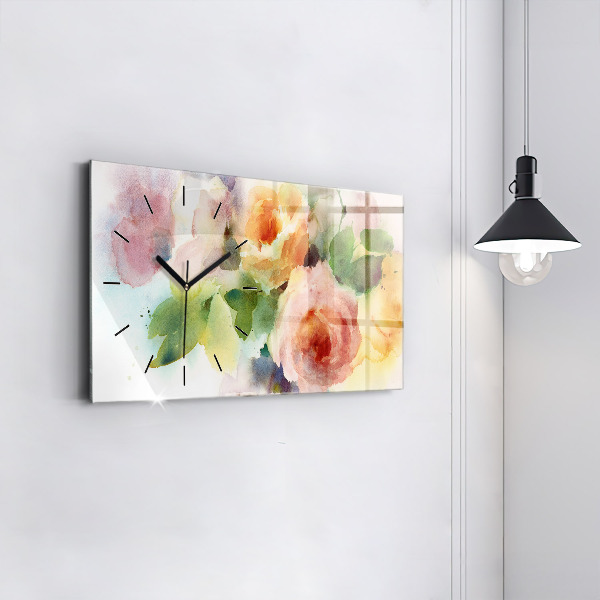 Horizontal wall clock Roses In A Vase Watercolor