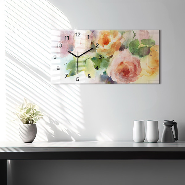 Horizontal wall clock Roses In A Vase Watercolor
