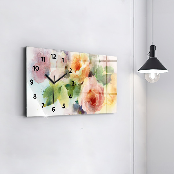 Horizontal wall clock Roses In A Vase Watercolor