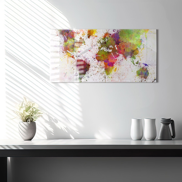 Horizontal wall clock Watercolor map of the world