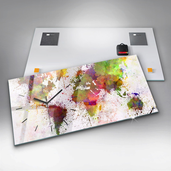 Horizontal wall clock Watercolor map of the world