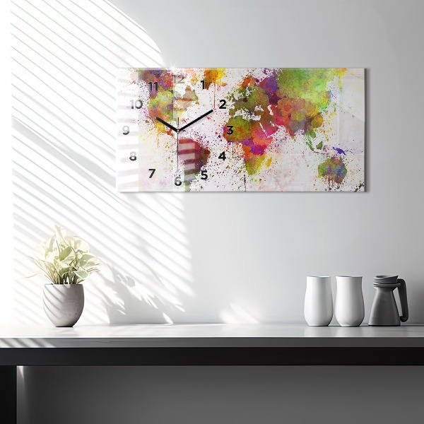Horizontal wall clock Watercolor map of the world