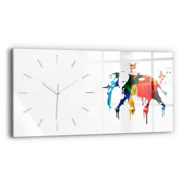 Horizontal wall clock Colorful painted elephant