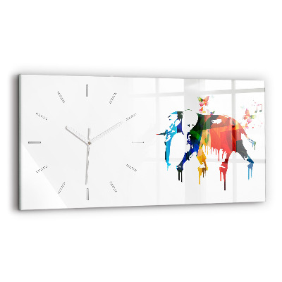 Horizontal wall clock Colorful painted elephant