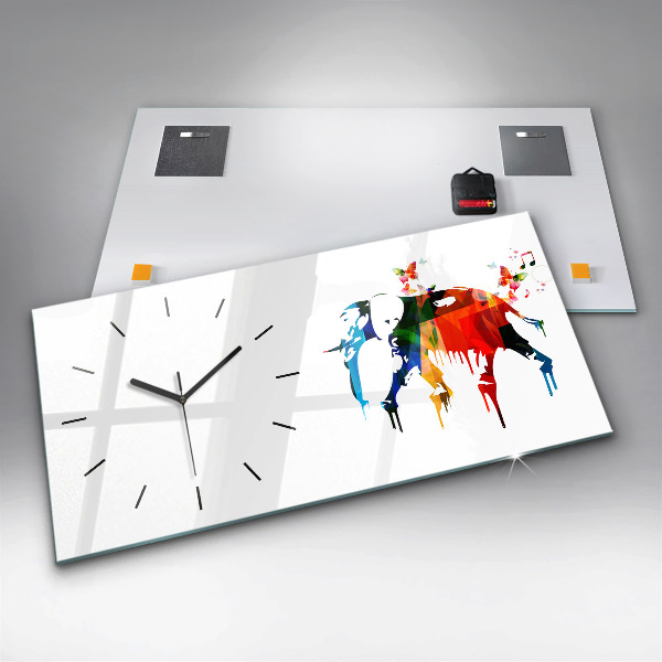 Horizontal wall clock Colorful painted elephant