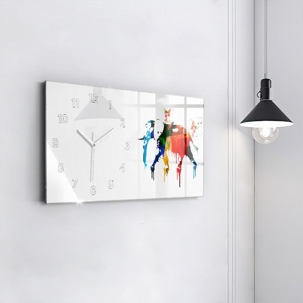 Horizontal wall clock Colorful painted elephant