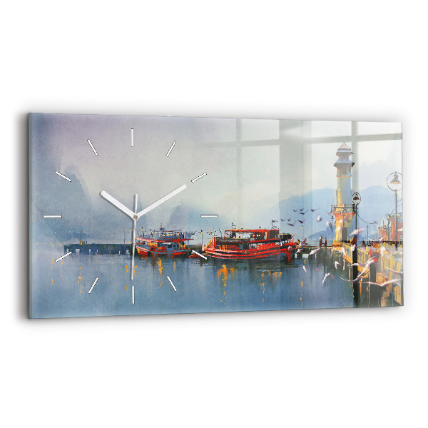 Horizontal wall clock Fishing boat in port