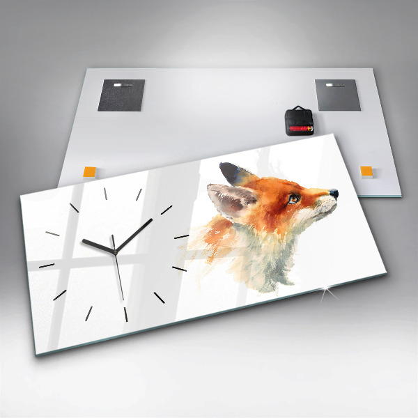 Horizontal wall clock Watercolor young fox