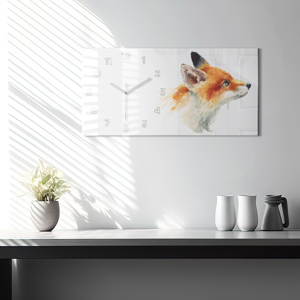 Horizontal wall clock Watercolor young fox