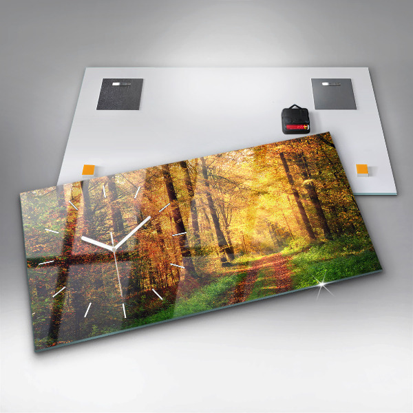 Horizontal wall clock Autumn forest scenery