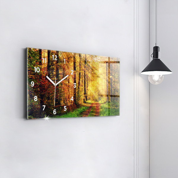 Horizontal wall clock Autumn forest scenery