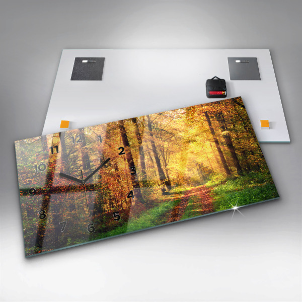 Horizontal wall clock Autumn forest scenery